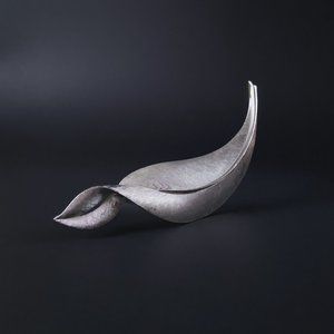 Crown Trifari Vintage 3.5" Silver Wash Twisted Leaf Large Textured Brooch Pin